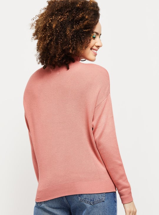 Women Solid High Neck Zip Closure Sweater