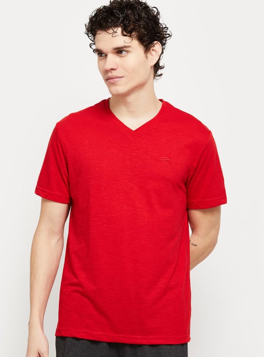 Men Solid V-Neck Regular Fit Lounge T-shirt