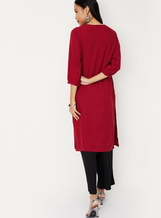 Women Cotton Textured Straight Kurta