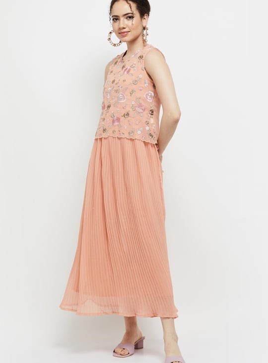 Women Floral Embroidered Layered A-line Dress 