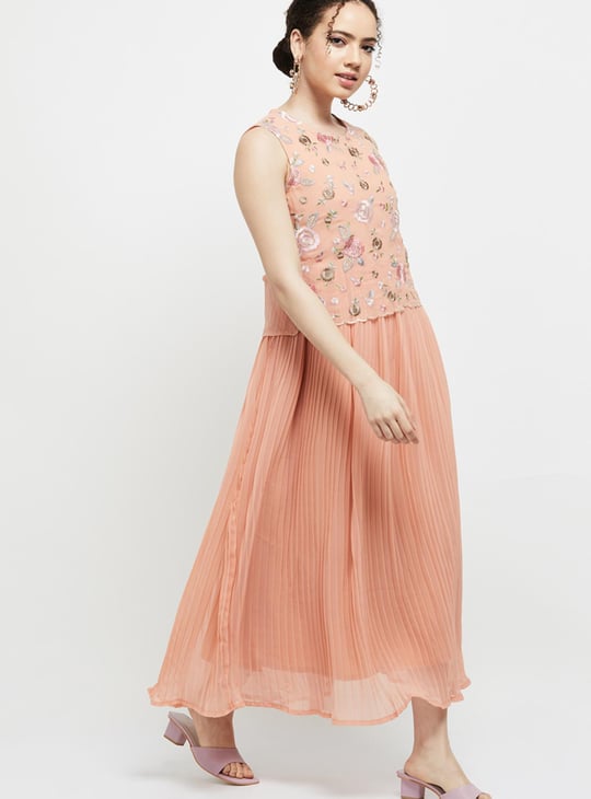 Women Floral Embroidered Layered A-line Dress 