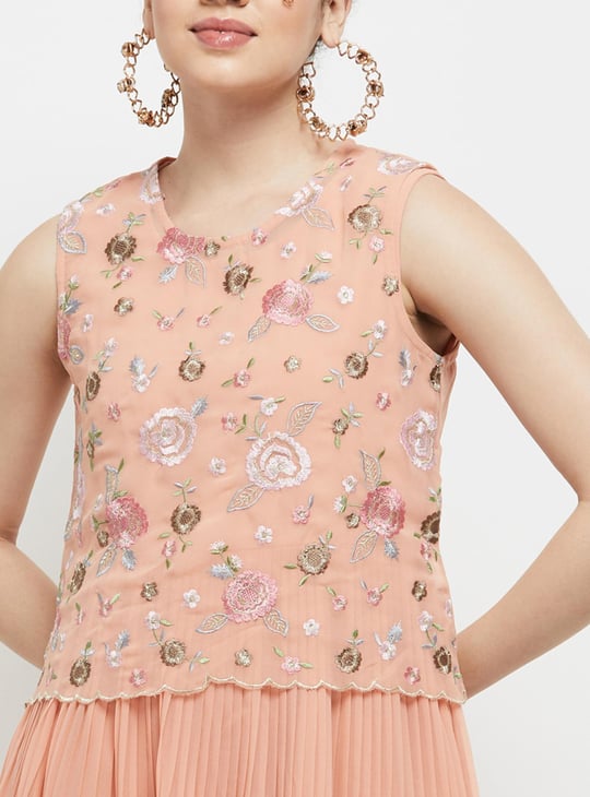 Women Floral Embroidered Layered A-line Dress 