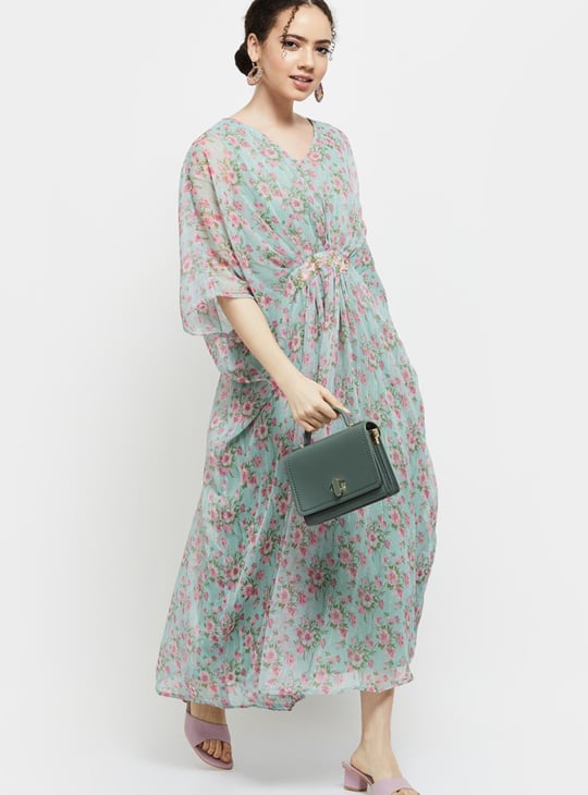 Women Floral Printed Kaftan Maxi Dress 