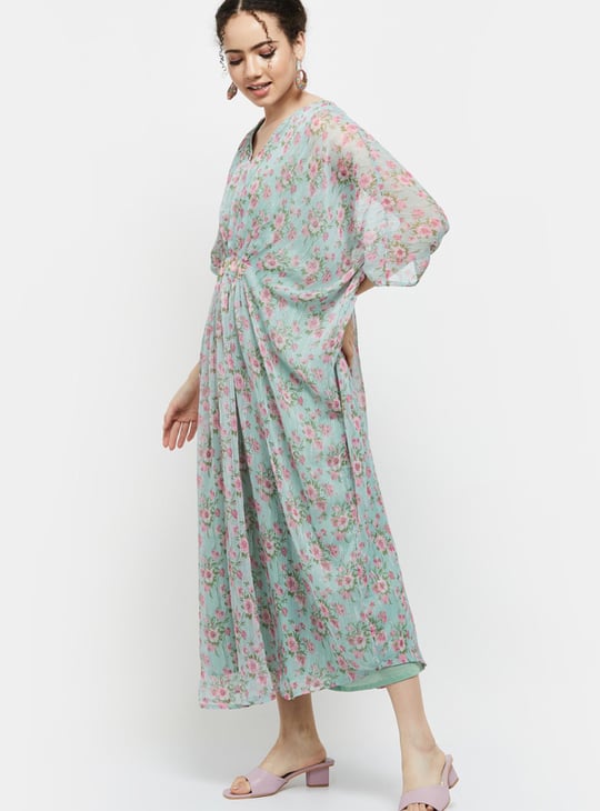 Women Floral Printed Kaftan Maxi Dress 