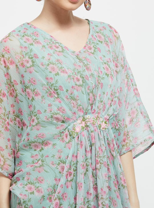 Women Floral Printed Kaftan Maxi Dress 