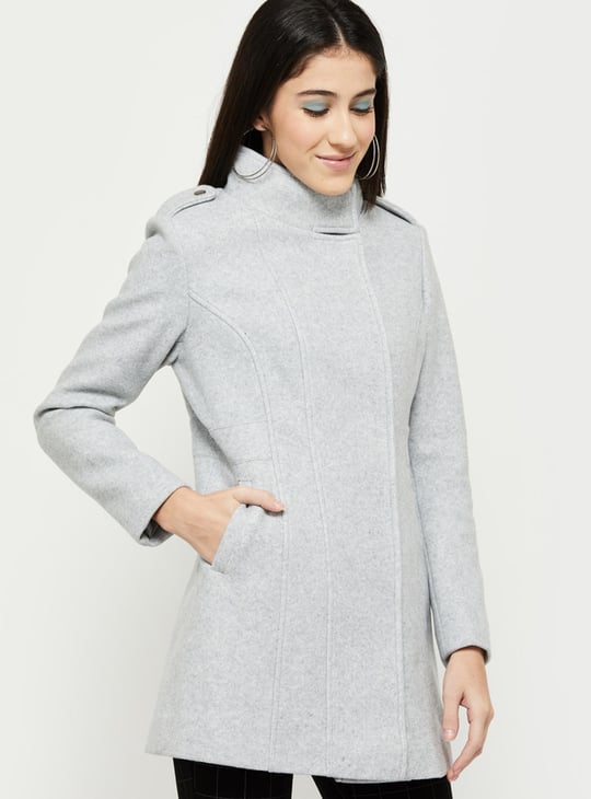 Buy Women Textured High Neck Jacket Online at just