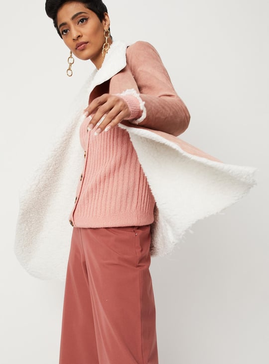 Women Textured Sherpa Lapel Jacket