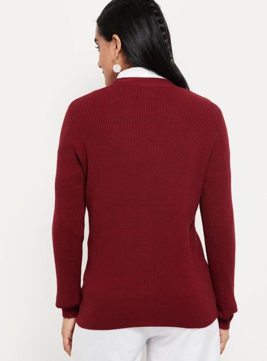 Women Ribbed Knit V-neck Cardigan