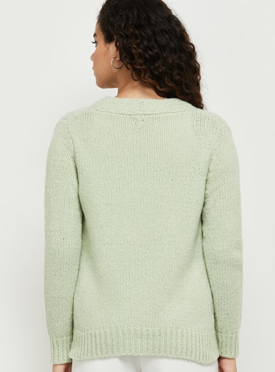 Women Floral Knit V-neck Cardigan