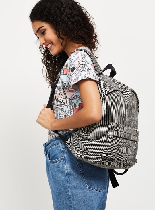 MAX Women Striped Zip Closure Backpack
