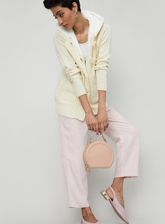 Women Textured Knit Hooded Long Cardigan