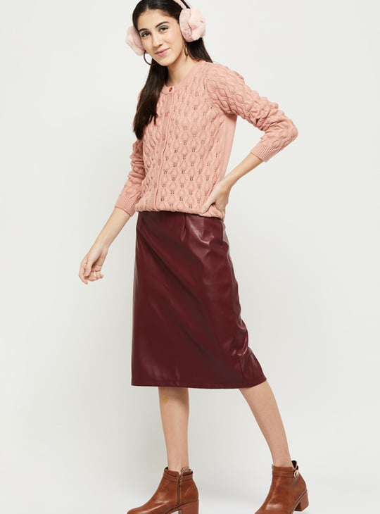 Women Knit Long Sleeve Cardigan with Ribbed Trim 