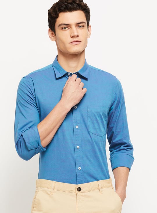 Men Solid Full Sleeves Slim Fit Casual Shirt