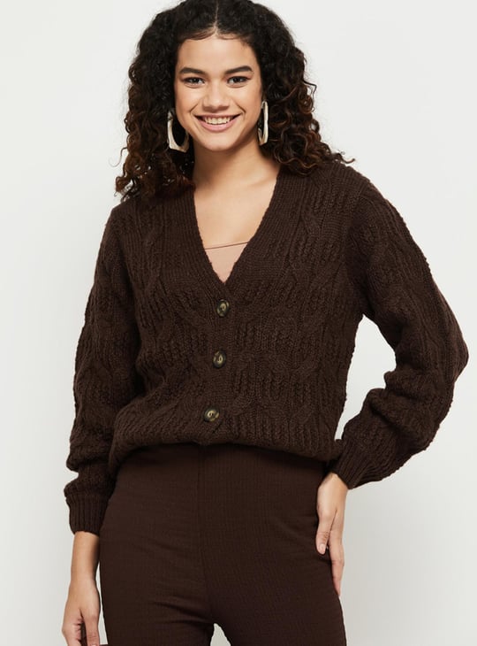Women Textured Knitted Buttoned Cardigan