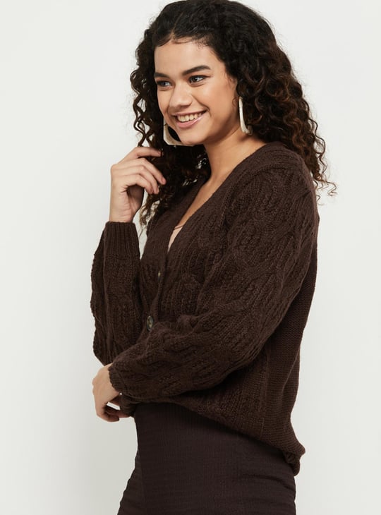 Women Textured Knitted Buttoned Cardigan