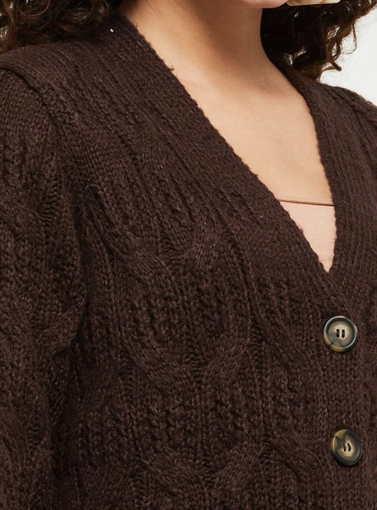 Women Textured Knitted Buttoned Cardigan