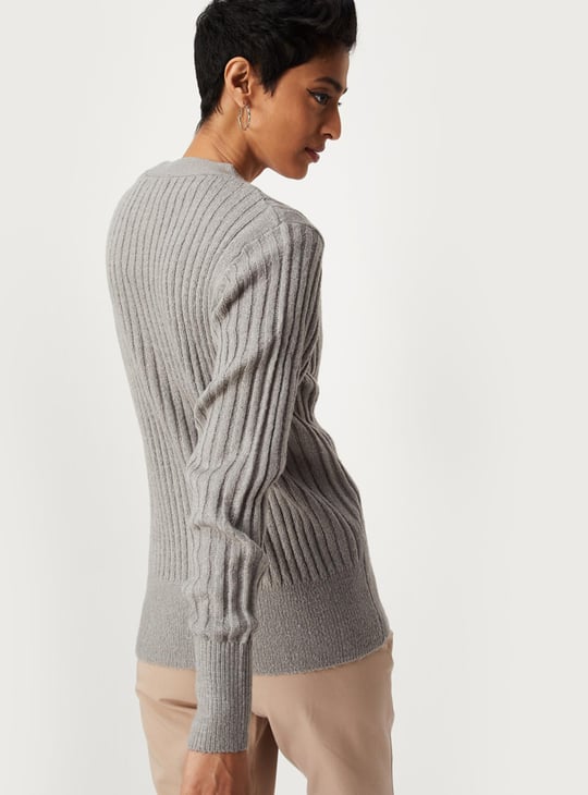 Women Ribbed V-neck Cardigan