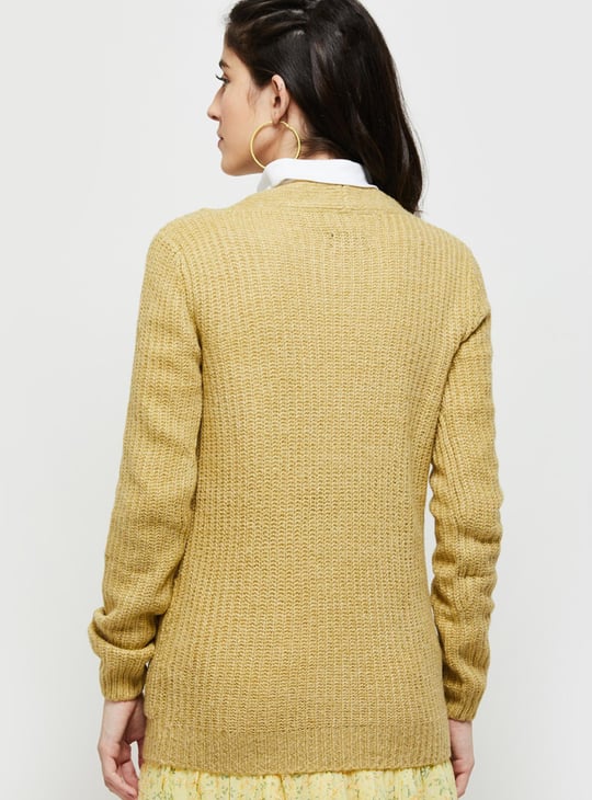 Women Textured Knit V-neck Cardigan