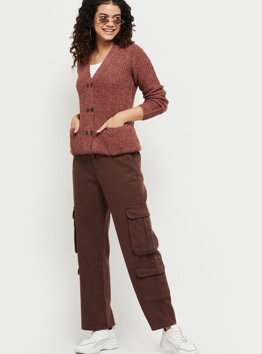 Women Textured Knit V-neck Cardigan