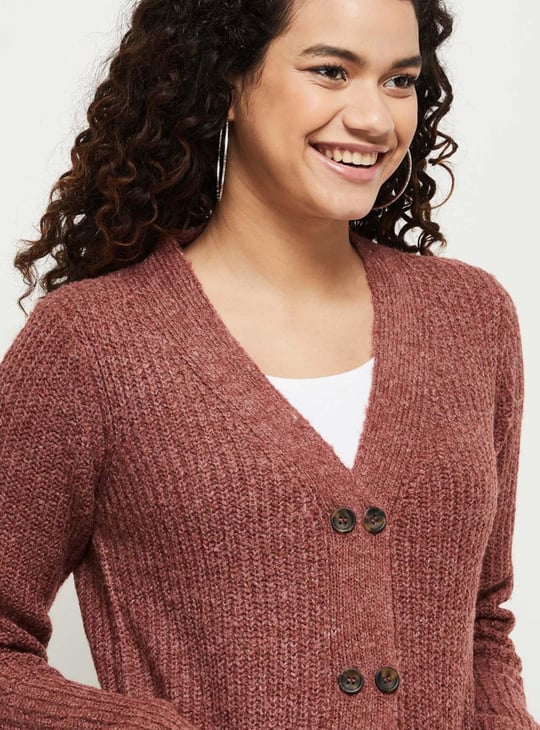 Women Textured Knit V-neck Cardigan