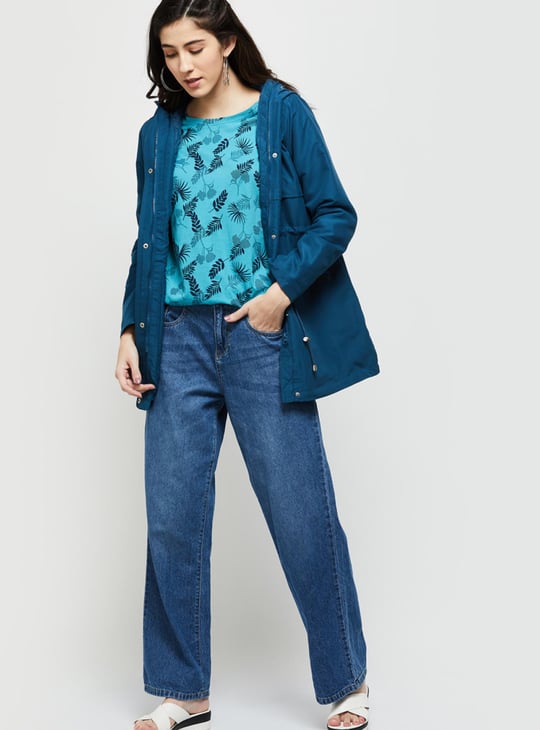 Women Solid Drawstring Waist Parka with Faux Fur Hood