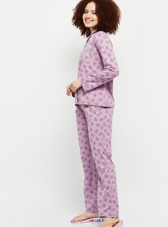 Women Printed Shirt and Elasticated Pyjamas 