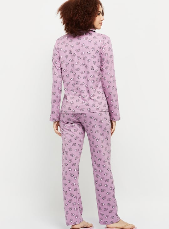 Women Printed Shirt and Elasticated Pyjamas 