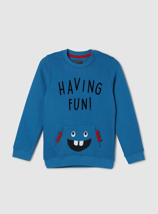 Boys Typographic Printed Applique Detail Crew Neck Sweatshirt 