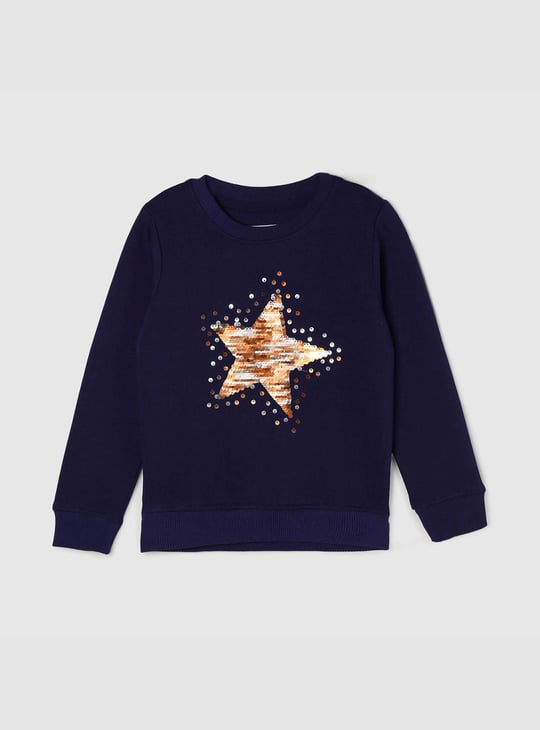 Girls Embellished Round Neck Sweatshirt