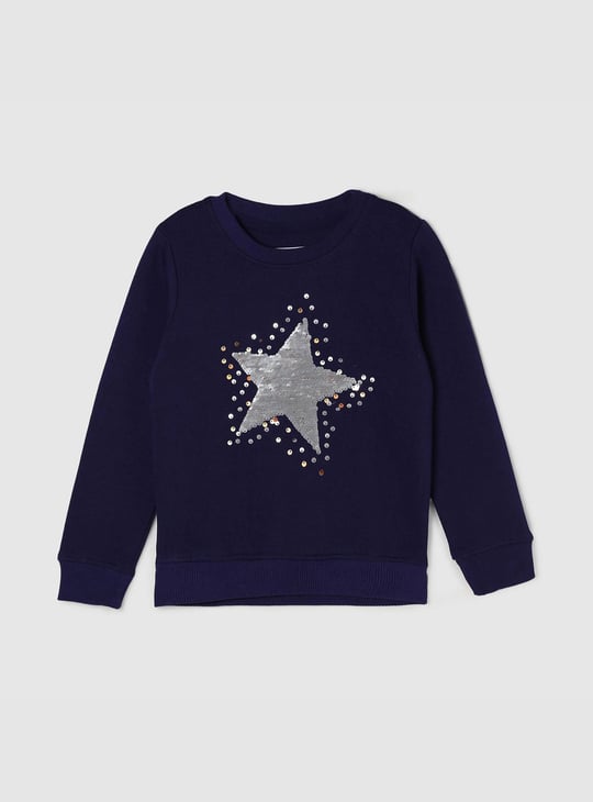 Girls Embellished Round Neck Sweatshirt