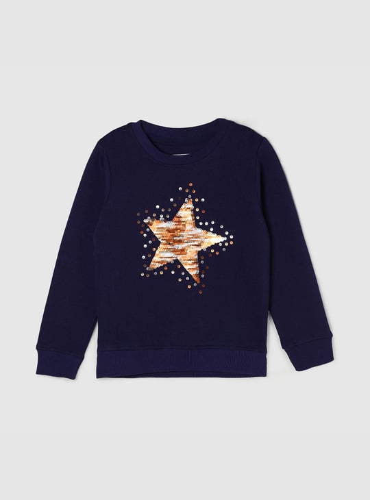 Girls Embellished Round Neck Sweatshirt