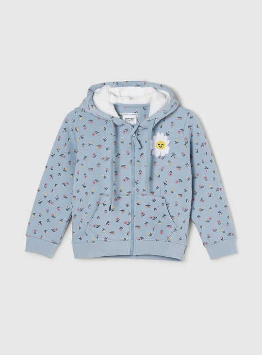 Girls Floral Printed Hooded Sweatshirt