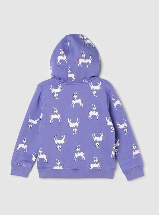 Girls Unicorn Printed Hooded Sweatshirt Purple Printed