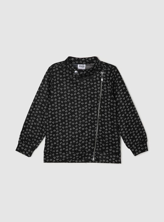Girls Graphic Print High Neck Jacket 
