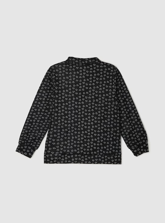 Girls Graphic Print High Neck Jacket 