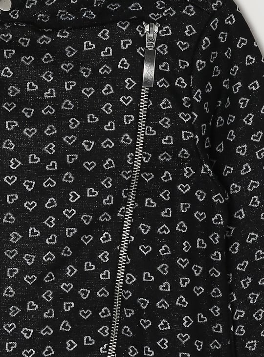 Girls Graphic Print High Neck Jacket 