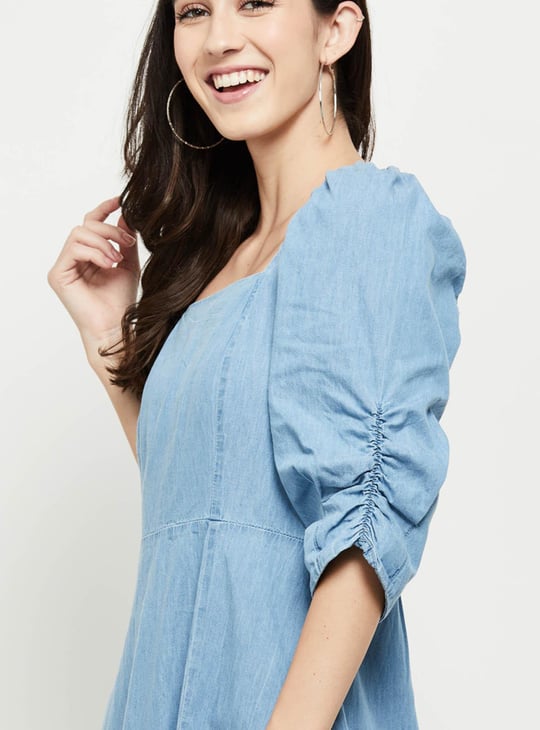 Women Solid Square Neck A-Line Dress 