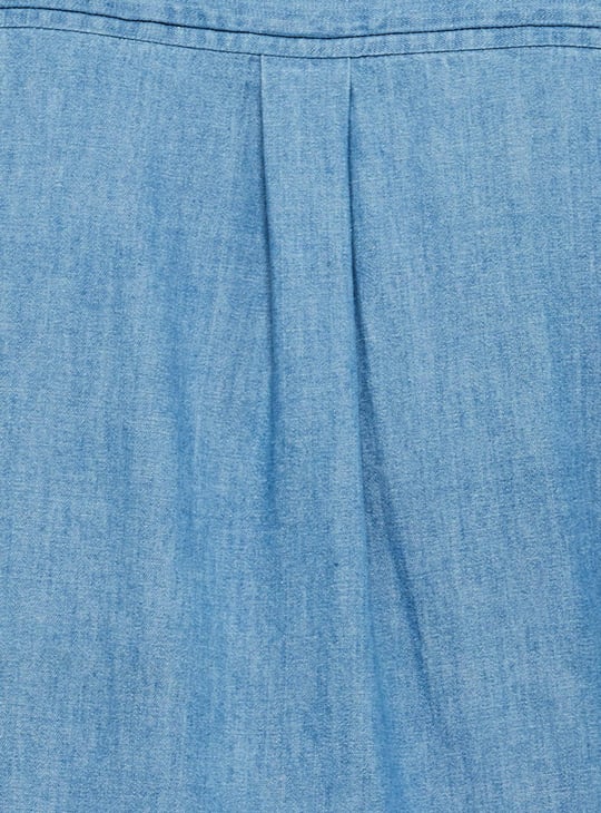 Women Solid Spread Collar Denim Dress 