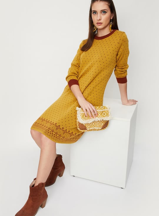 Women Aztec Jacquard Knit Sweater Dress