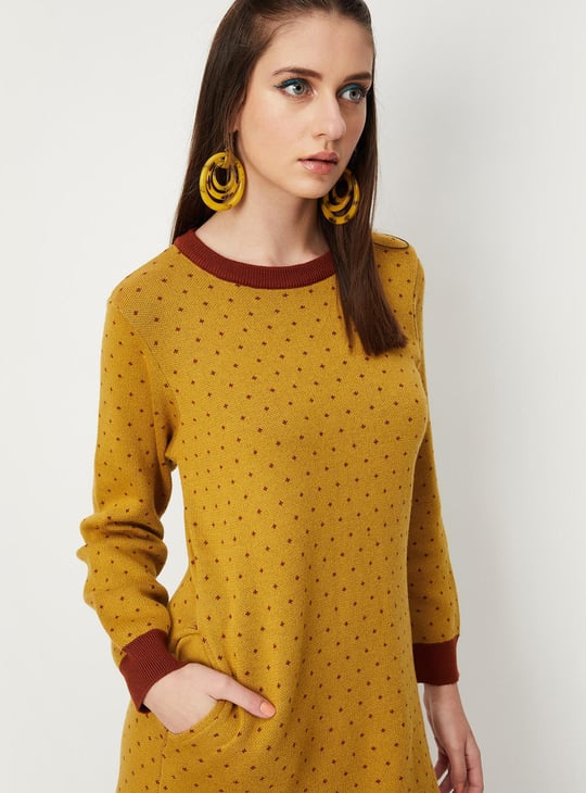 Women Aztec Jacquard Knit Sweater Dress