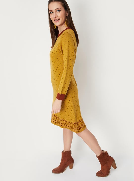 Women Aztec Jacquard Knit Sweater Dress