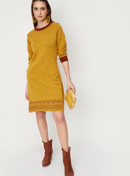 Women Aztec Jacquard Knit Sweater Dress