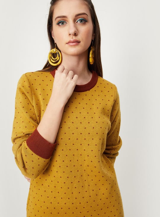 Women Aztec Jacquard Knit Sweater Dress