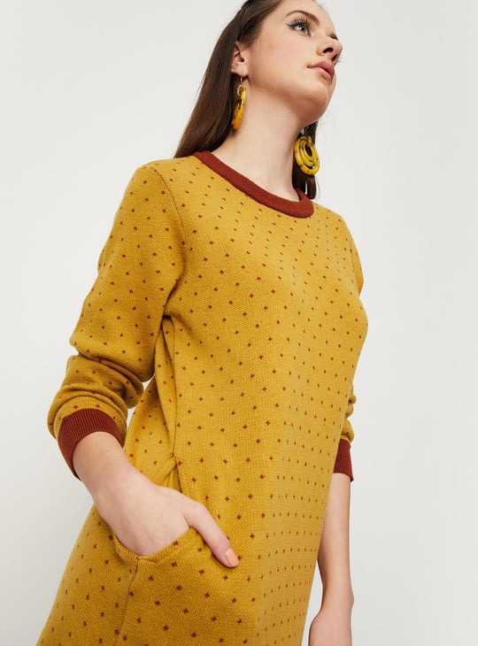 Women Aztec Jacquard Knit Sweater Dress