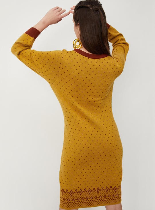 Women Aztec Jacquard Knit Sweater Dress
