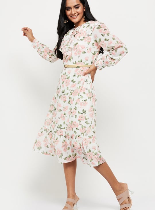 Women Printed Cutout Detail A-Line Dress 