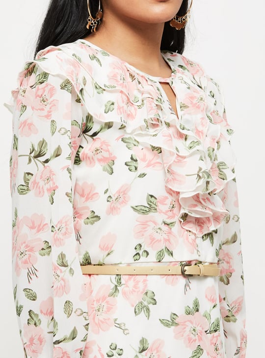 Women Printed Cutout Detail A-Line Dress 