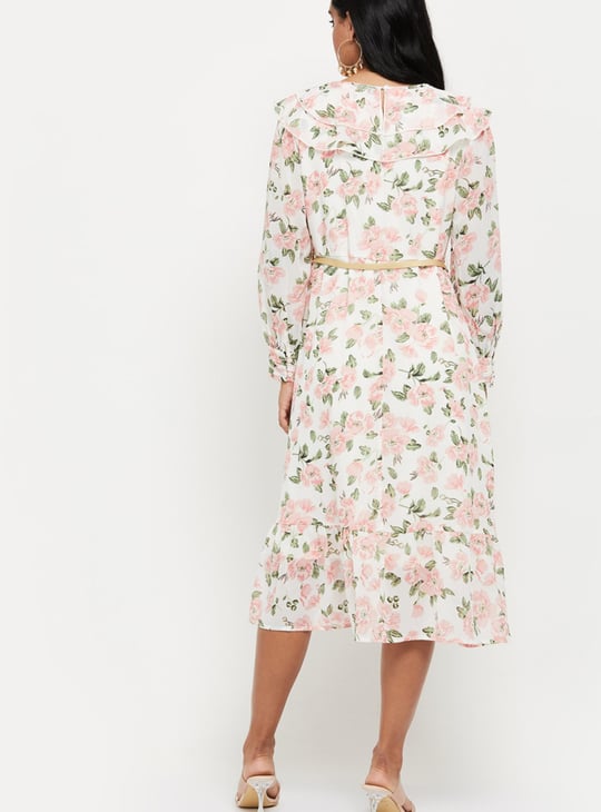 Women Printed Cutout Detail A-Line Dress 