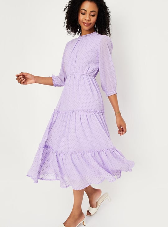 Women Polka Dot Print A-Line Dress with Ruffled Neck