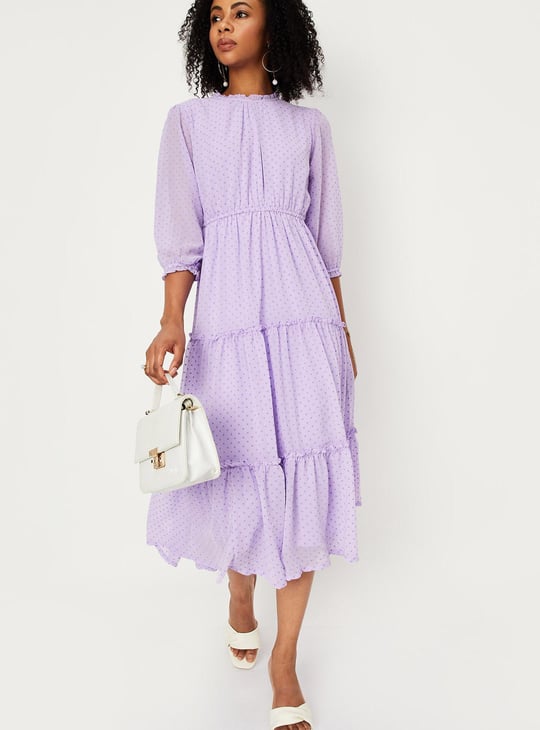 Women Polka Dot Print A-Line Dress with Ruffled Neck